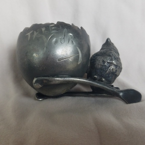 Vintage silver plated Egg Cup Holder Bird Spoon Ornithology Collectible wishbone - Picture 11 of 11